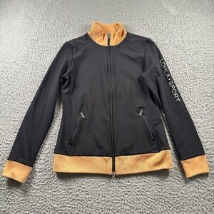 LOHLA SPORT Jacket Womens S Black Camel Zip Up Athletic Track Jacket Long Sleeve